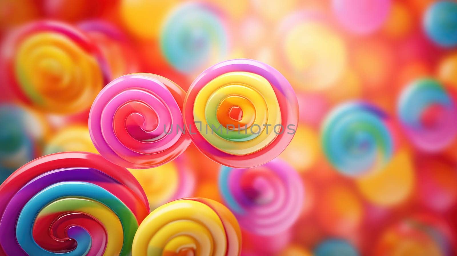 Lollipop candy background in vibrant colors. Colorful birthday party background. by natali_brill
