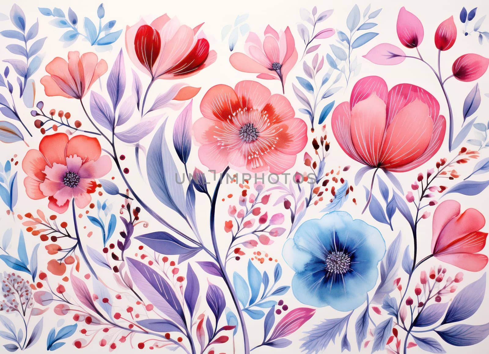 Floral Spring Summer: A Blissful Blossom Bouquet on a Watercolor Garden Background by Vichizh