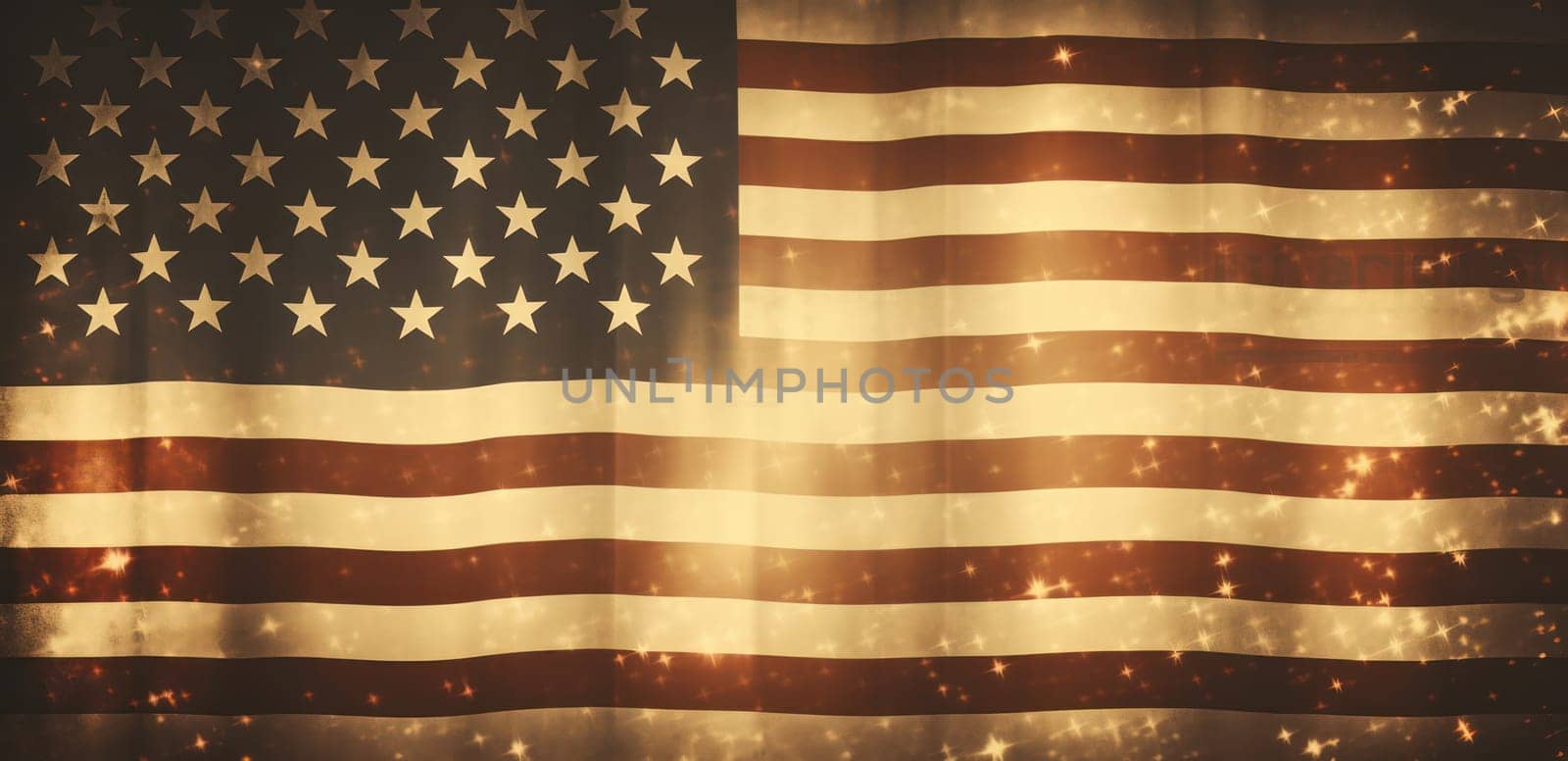 Faded Glory: A Weathered Vintage American Flag, Symbolic of Patriotism and Freedom, Against a Grunge and Textured Background by Vichizh