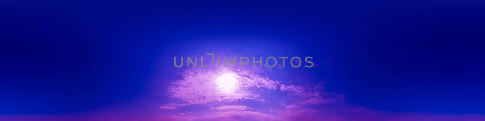 Blue sky panorama with magenta Cirrus clouds in Seamless spherical equirectangular format. Climate and weather change. by Matiunina