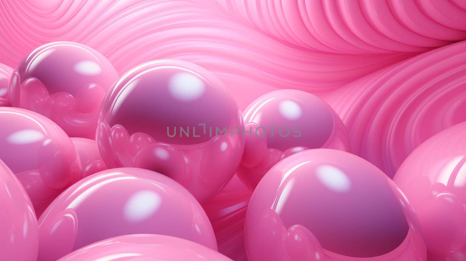 Beautiful luxury creative 3D modern abstract light background consisting of pink balls and spheres with light digital effect, copy space. by Alla_Yurtayeva