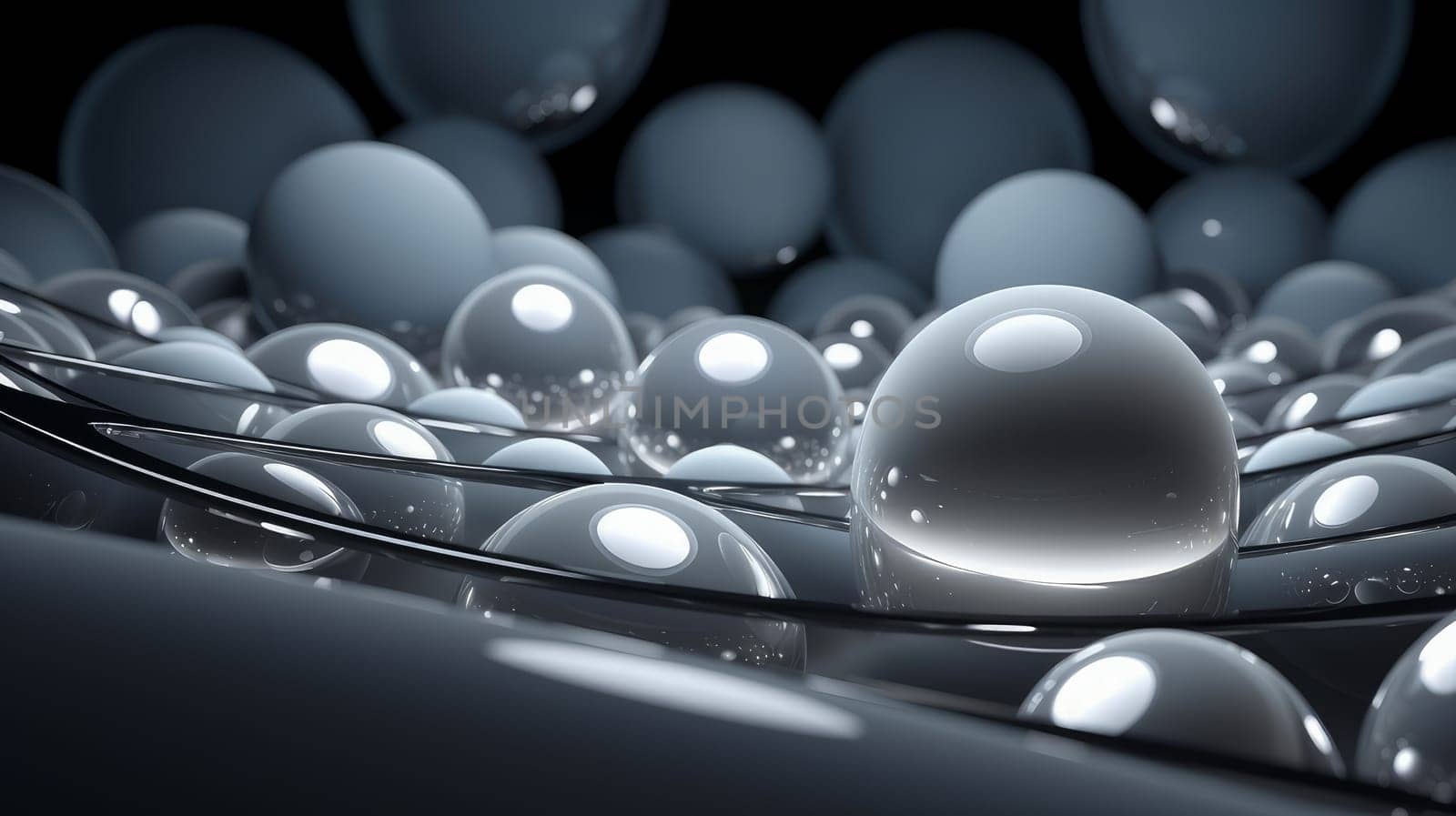 Beautiful luxury creative 3D modern abstract light background consisting of gray silver balls and spheres with light digital effect, copy space