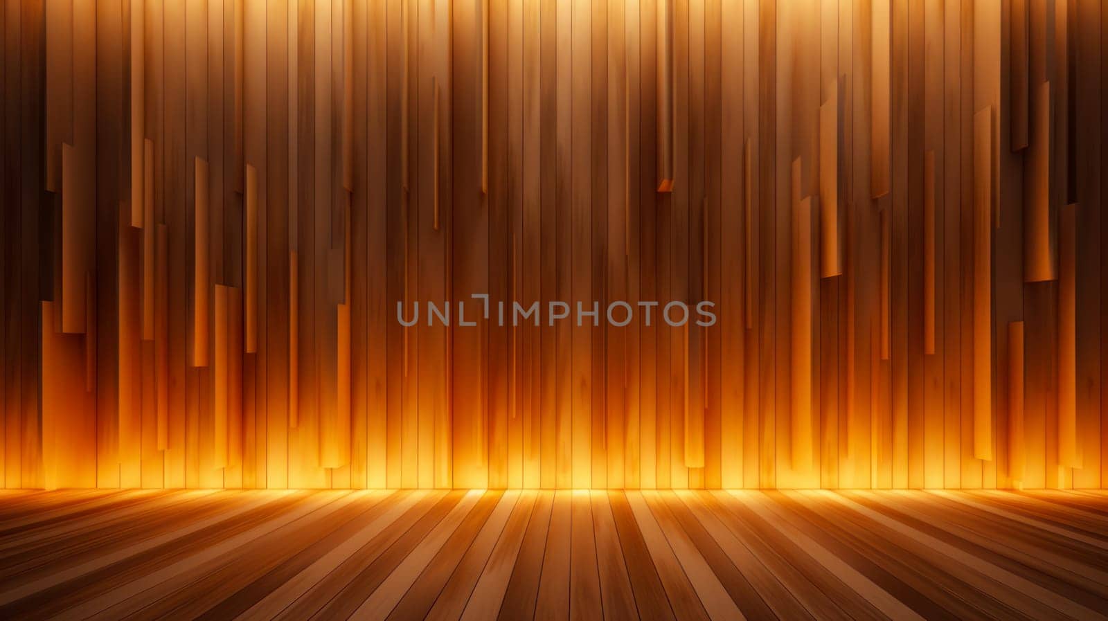 Beautiful luxury wooden background with lighting in a modern interior. Copy space by Alla_Yurtayeva