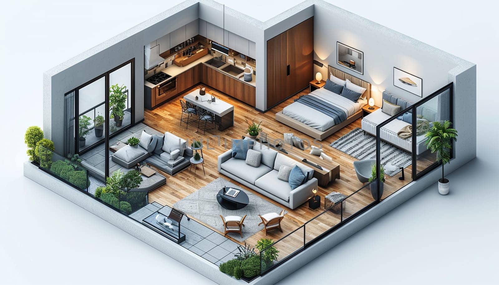 House plan 3d. 3d house plan. Floorplanner. Floor plan. Isometric view living room open inside interior architecture 3d rendering digital art. Modern interior plan house or apartment white background