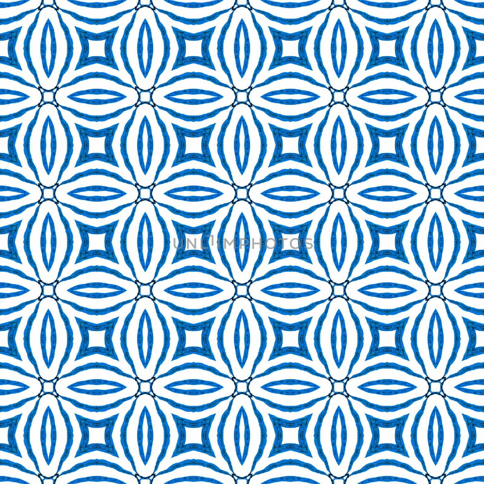 Textile ready powerful print, swimwear fabric, wallpaper, wrapping. Blue fascinating boho chic summer design. Green geometric chevron watercolor border. Chevron watercolor pattern.