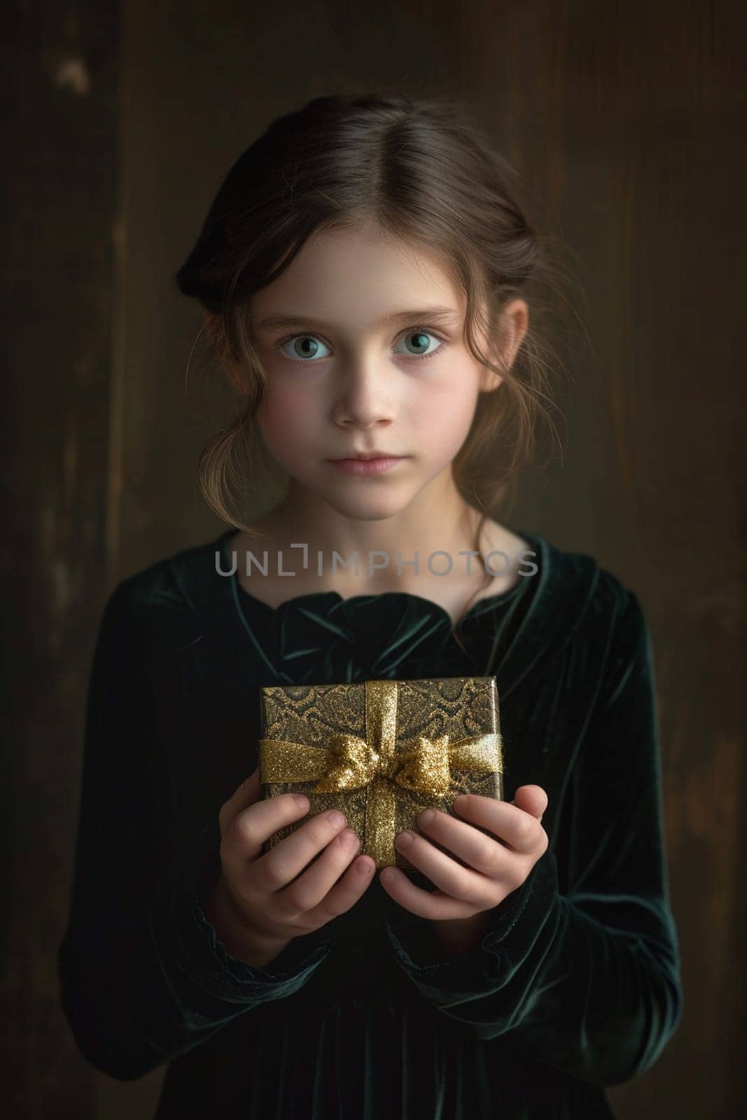 girl holding a box with a gift in her hands. selective focus. Generative AI,