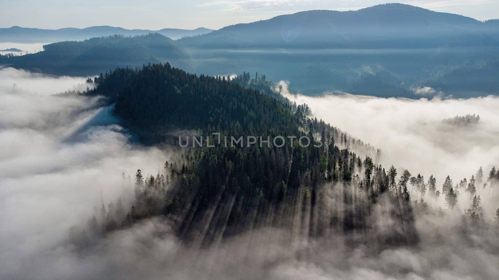 Foggy landscape on the hills in a cold morning seen from the mountains. download image