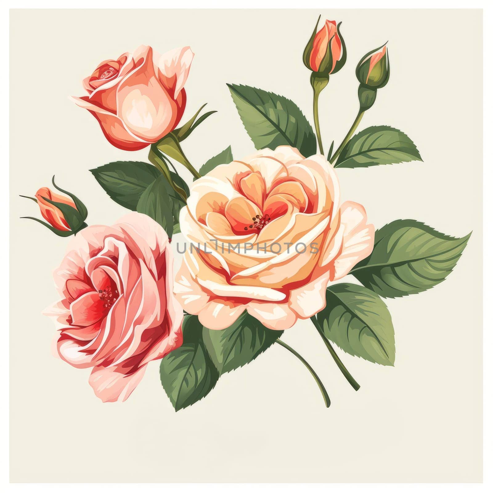 Bouquet of roses, watercolor, can be used as greeting card, invitation card for wedding, birthday and other holiday and summer background.