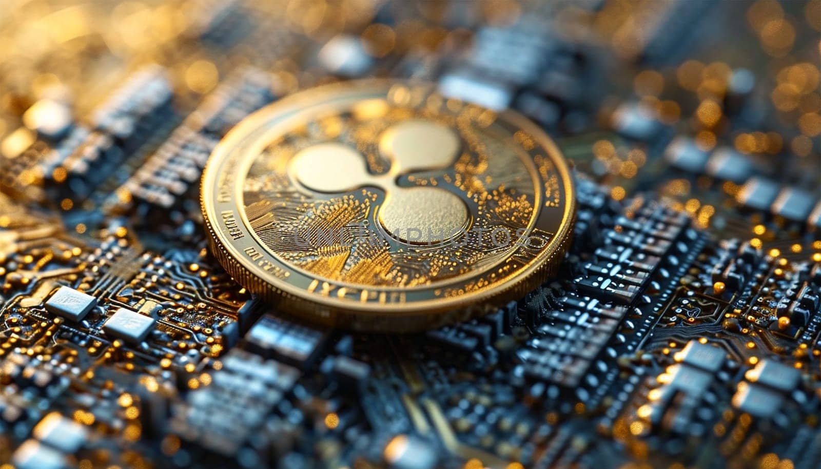 the ripple-xrp virtual currency logo. 3d illustrations. Bitcoin and cryptocurrency investing concept. Cryptocurrency golden coin with gold ripple symbol. Rise and fall charts of alt coins. Technology