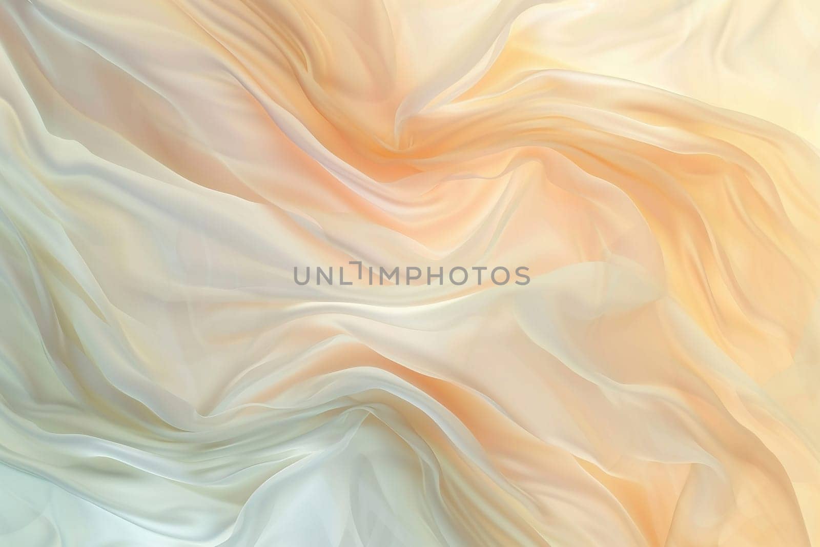 A flowing, soft-focus image of delicate fabric folds in serene beige and peach hues, perfect for fashion, beauty backgrounds, or gentle abstract art. Nude gradient backdrop. Generative AI