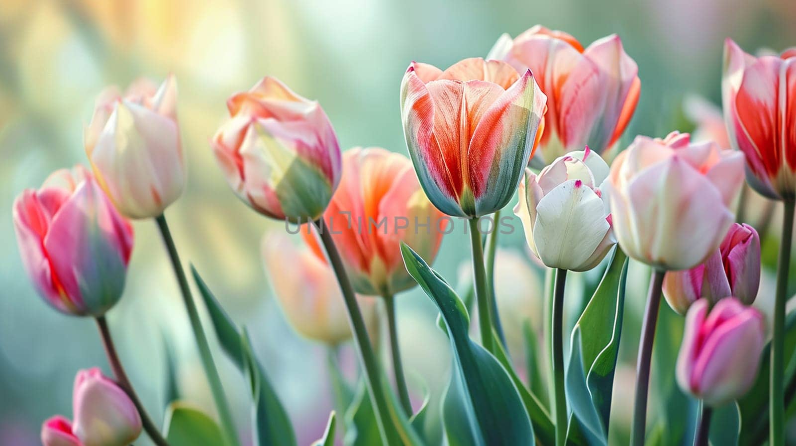 Beautiful tulips in pastel colors. selective focus. Generative AI,