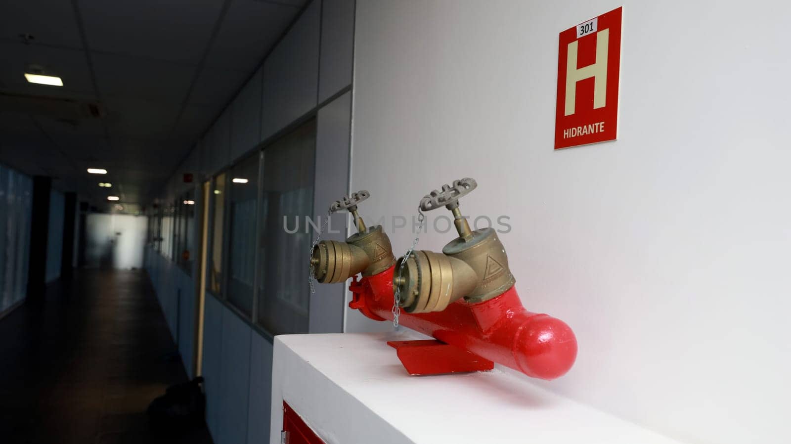 salvador, bahia, brazil - october 10, 2023: fire fighting hydrant seen in a commercial building in the city of Salvador