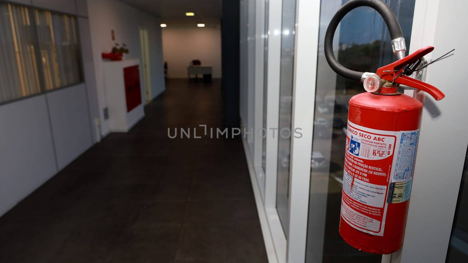 salvador, bahia, brazil - october 10, 2023: fire extinguisher seen in a commercial building in the city of Salvador