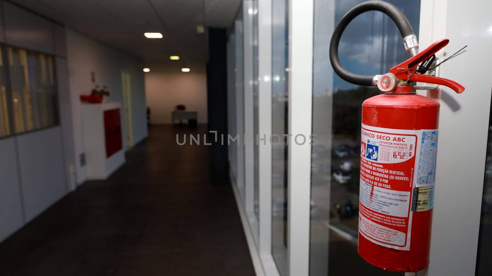 salvador, bahia, brazil - october 10, 2023: fire extinguisher seen in a commercial building in the city of Salvador