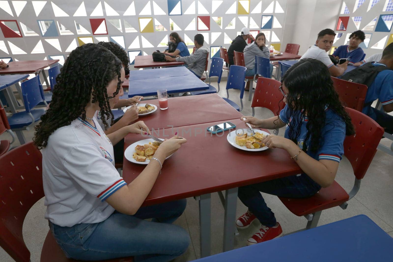 euclides da cunha, bahia, brazil - setembro 18, 2023: students from a public school having a meal at the teaching unit