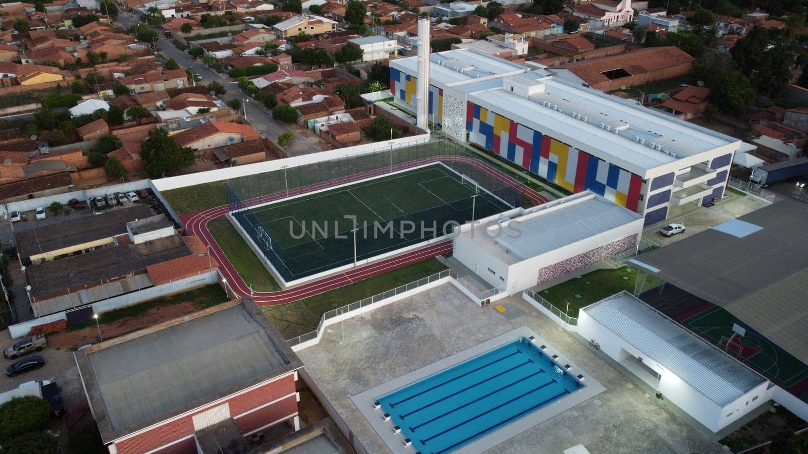 formosa do rio preto, bahia, brazil - december 8, 2023: aerial view of a full-time public school in the city of Formosa do Rio Preto.