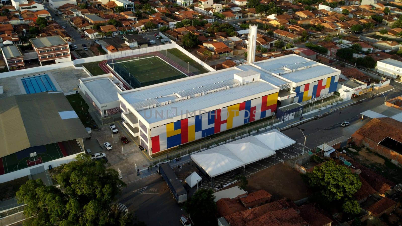 formosa do rio preto, bahia, brazil - december 8, 2023: aerial view of a full-time public school in the city of Formosa do Rio Preto.