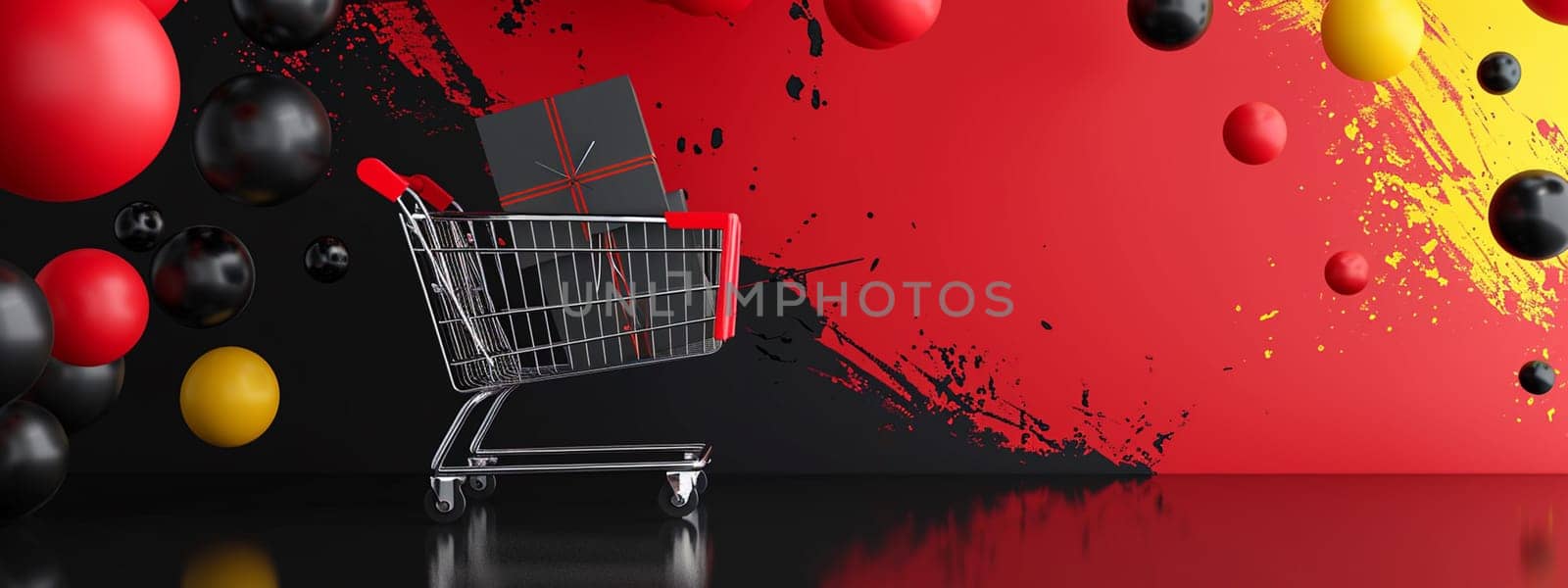 Red and Black Balloons Black Friday Sale shop. Selective focus. Generative AI,