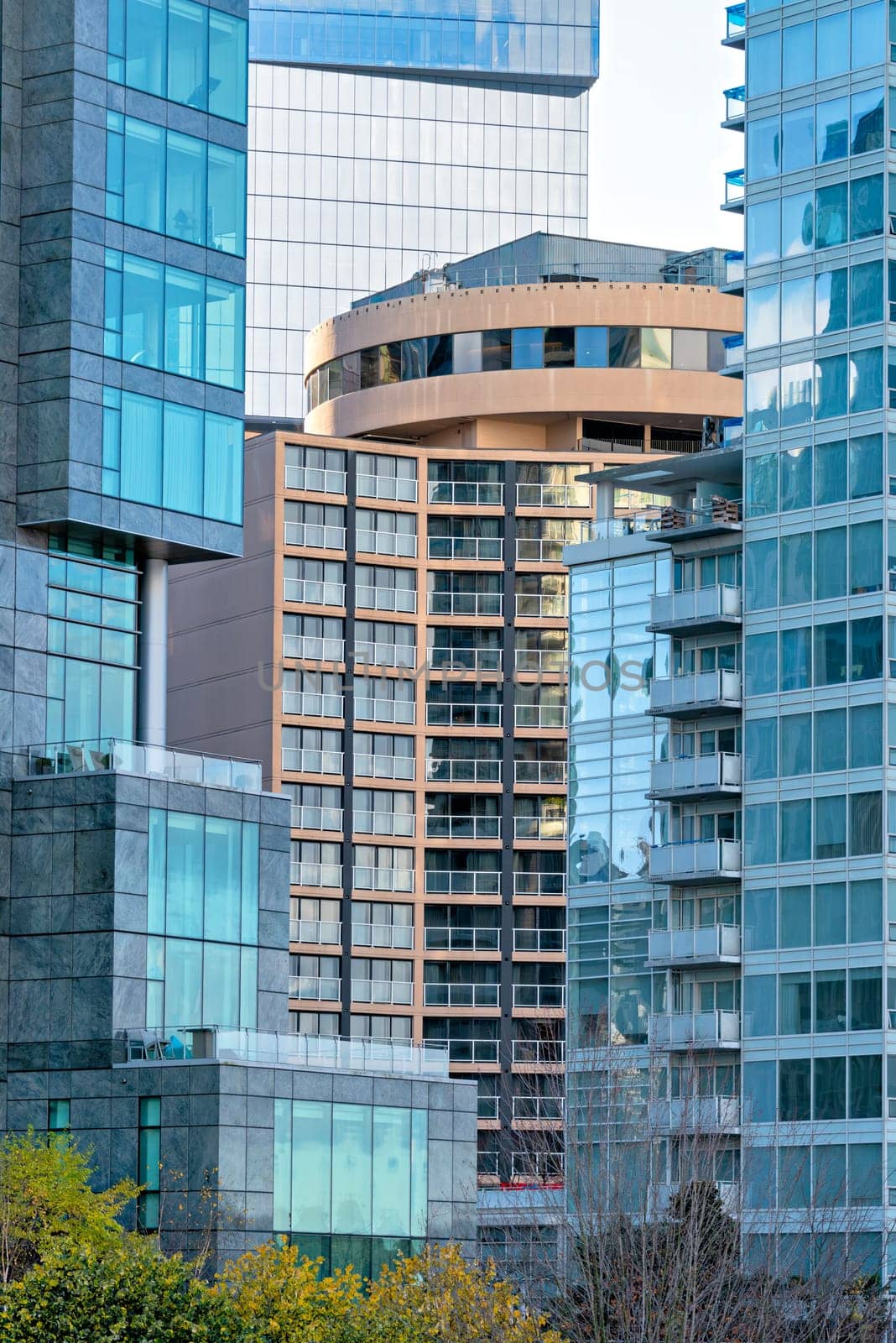 Cityscape of high-rise buildings in downtown of Vancouver.