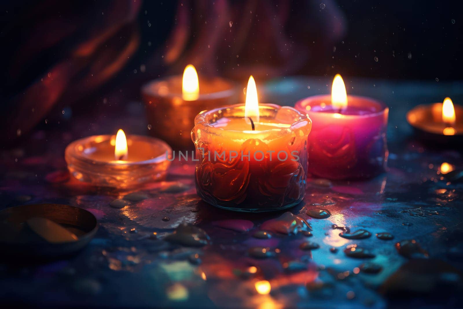 Candlelight Celebration: Glowing Flames of Romance and Religion in a Dark Night" by Vichizh