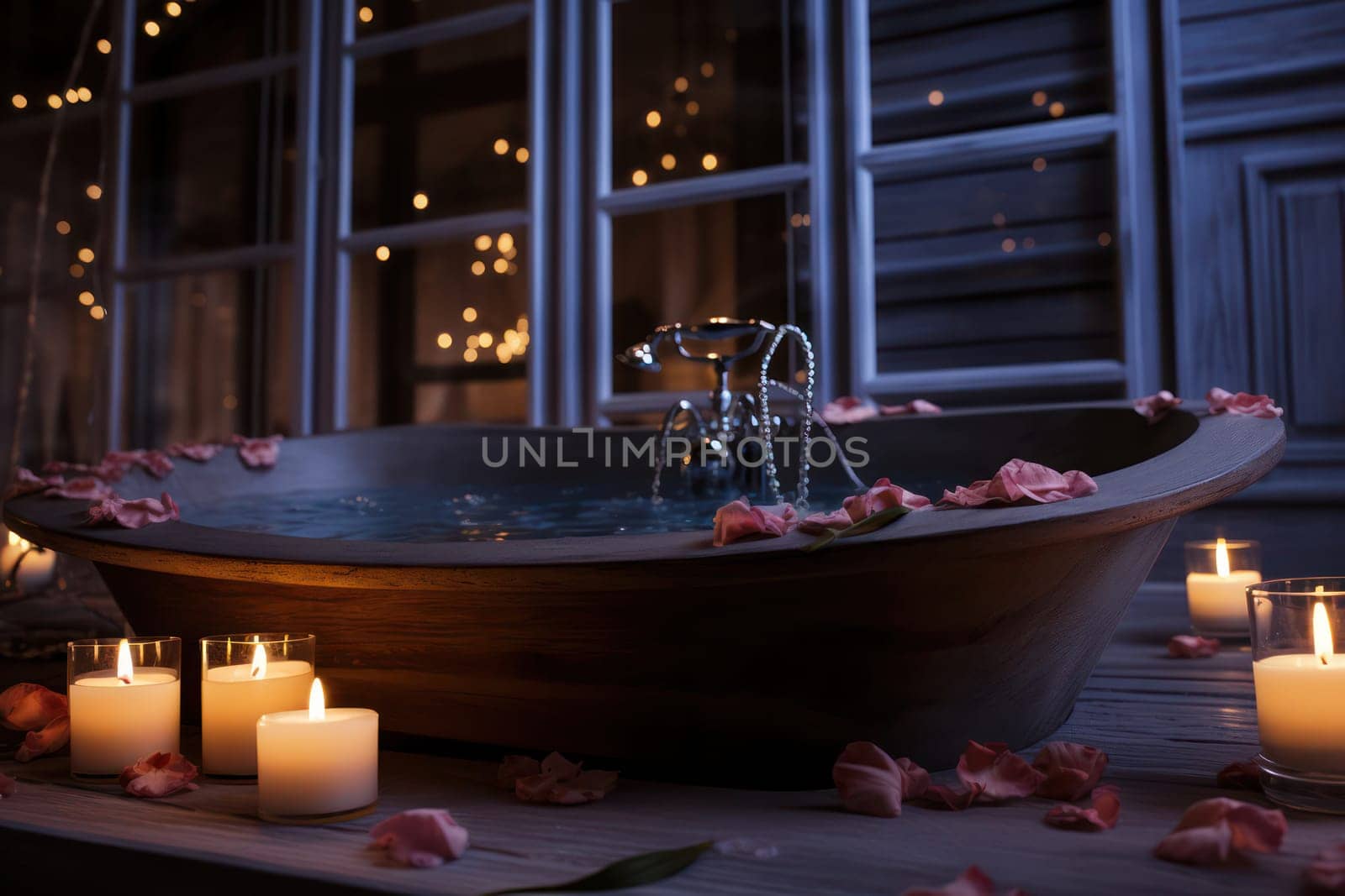 Tranquil Spa Retreat: Serene Spa Oasis, With Candlelit Luxury Interior, Indulgent Bath Experience, Surrounded by Nature