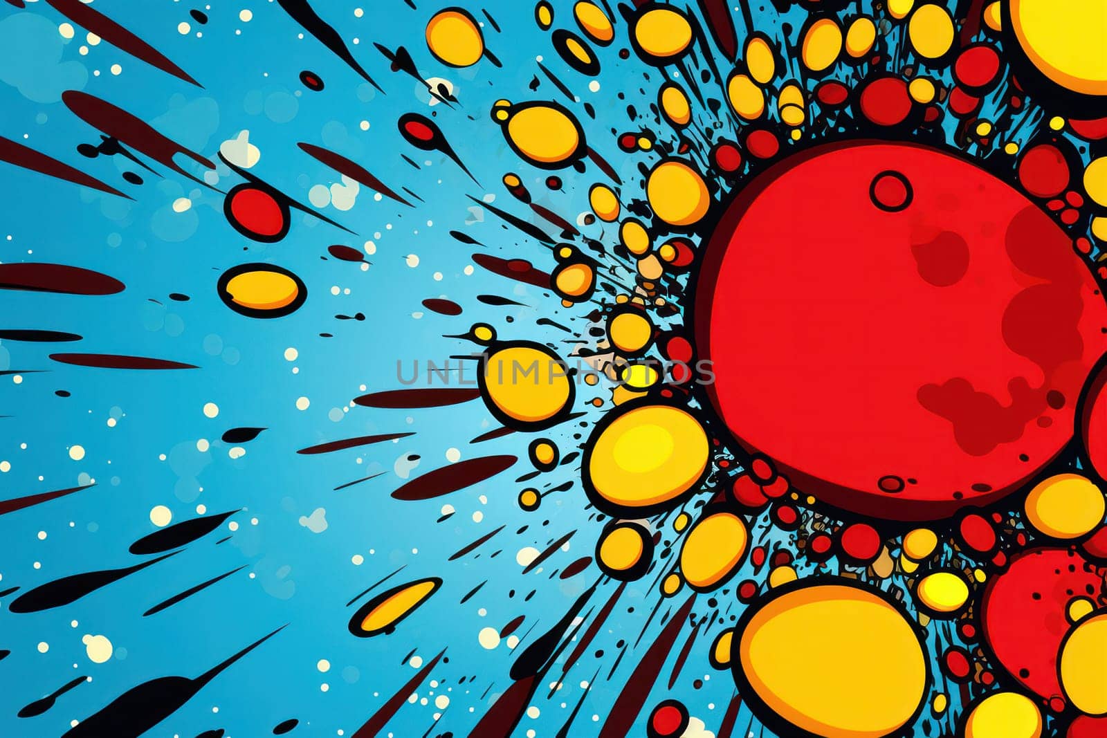 Retro Comic Explosion: Abstract Pop Art Illustration with Colored Boom and Vintage Style Speech Bubble on White Background