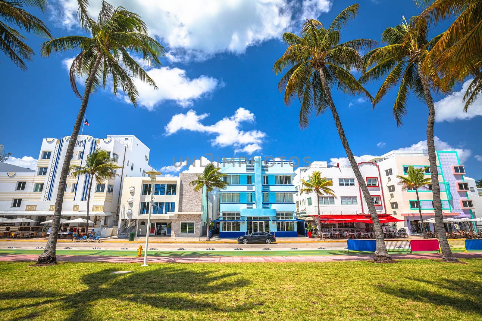 Miami South Beach Ocean Drive colorful Art Deco street architecture view by xbrchx
