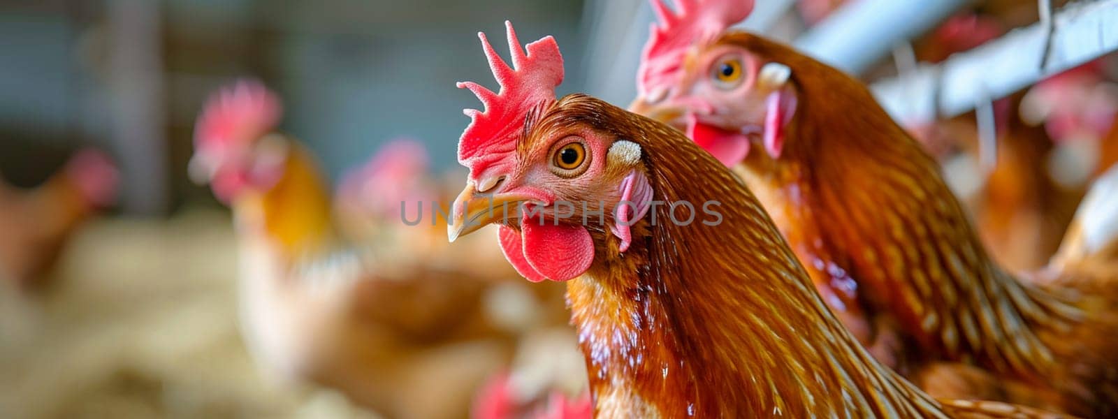 Chickens broilers on the farm. Selective focus. animals Generative AI,