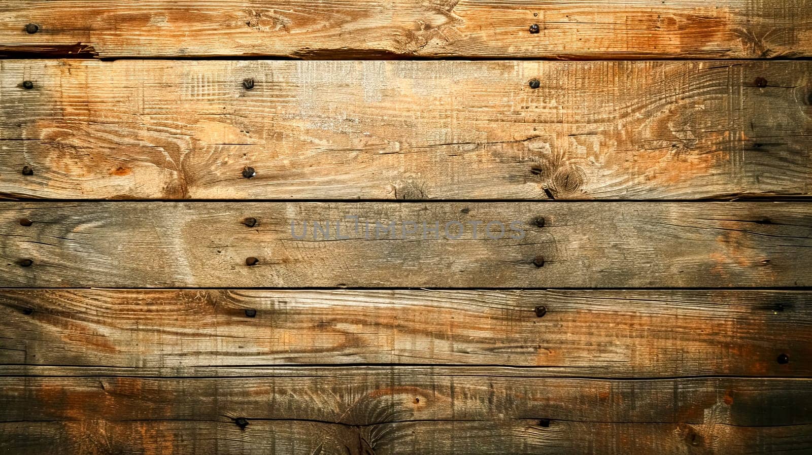 rustic wooden plank wall, with variations in color from warm amber to deep browns, highlighted by the natural grain and knots of the wood by Edophoto