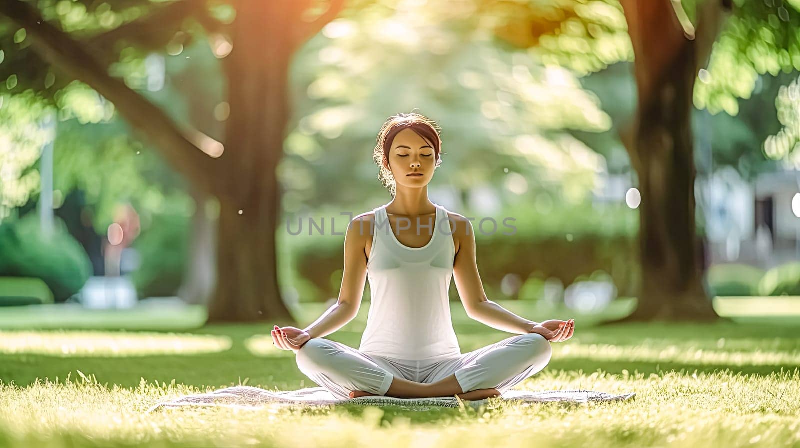 Connect with nature as a girl gracefully practices yoga, finding serenity in the outdoor surroundings. Her poses harmonize with the natural beauty of the environment.