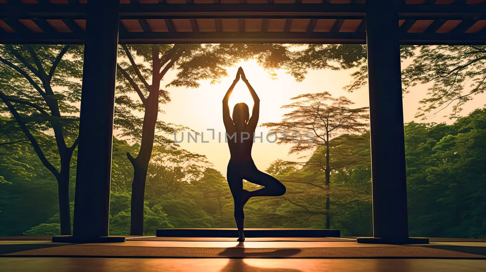 Connect with nature as a girl gracefully practices yoga, finding serenity in the outdoor surroundings. Her poses harmonize with the natural beauty of the environment.