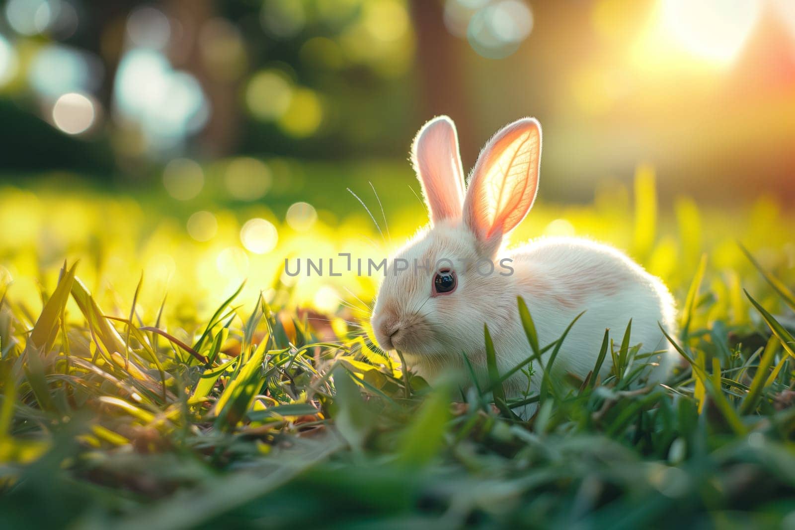 Bunny in Lush Green Field on Golden Hour by dimol