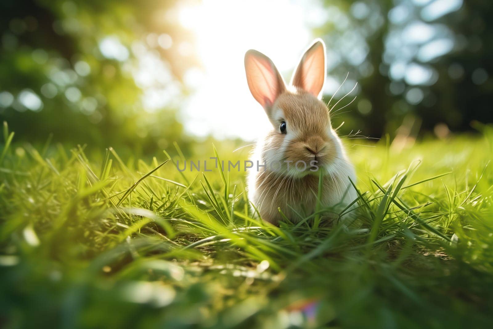 Bunny in Lush Green Field on Golden Hour by dimol