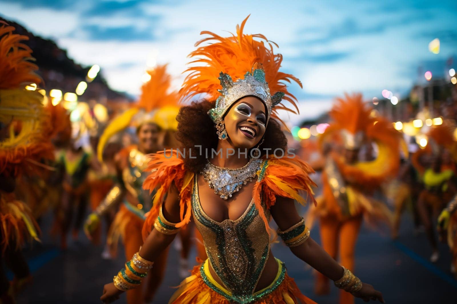 Captivating image capturing the essence of the Rio Carnival, showcasing a dancer adorned in an elaborate, vibrant costume, embodying the spirit and energy of this iconic festival