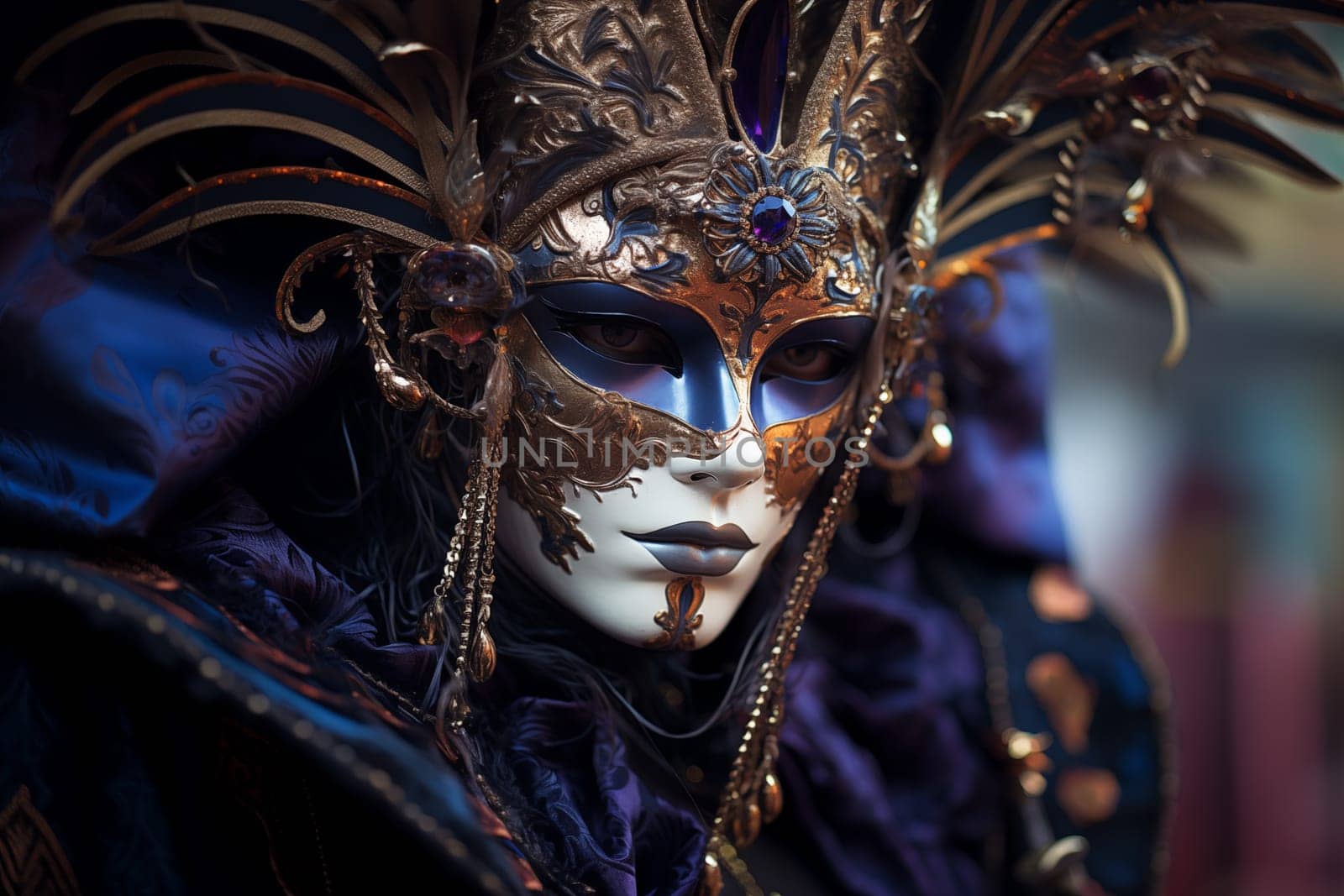 Elegant Person in Vibrant Carnival Costume and Mask at Venice Festival by dimol