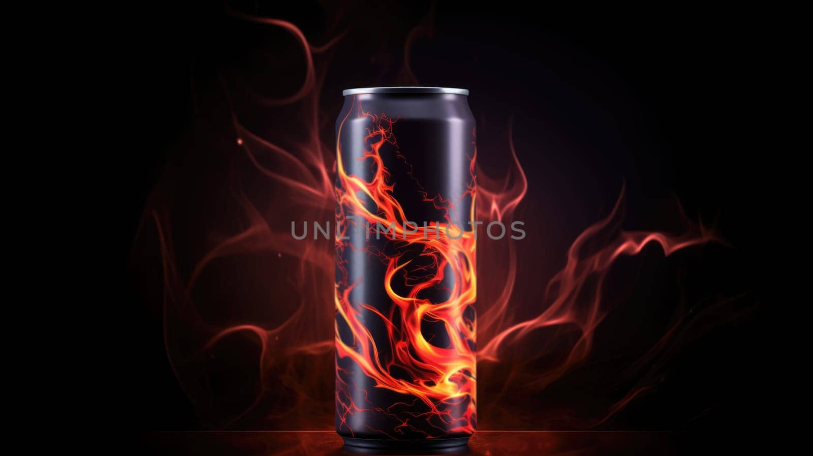 Can of energy drink mockup, fire on the black background by natali_brill