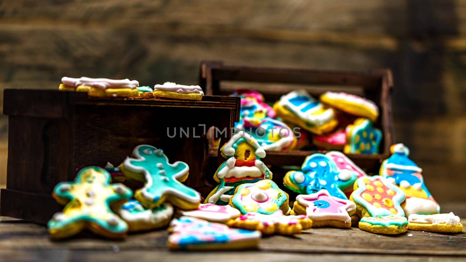 Tasty homemade Christmas cookies on wooden table by vladispas