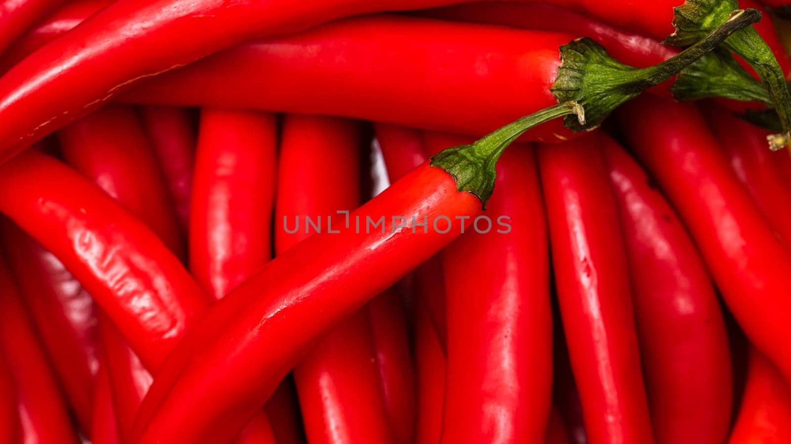 Red hot chilli peppers, close up. Background of red chilies by vladispas