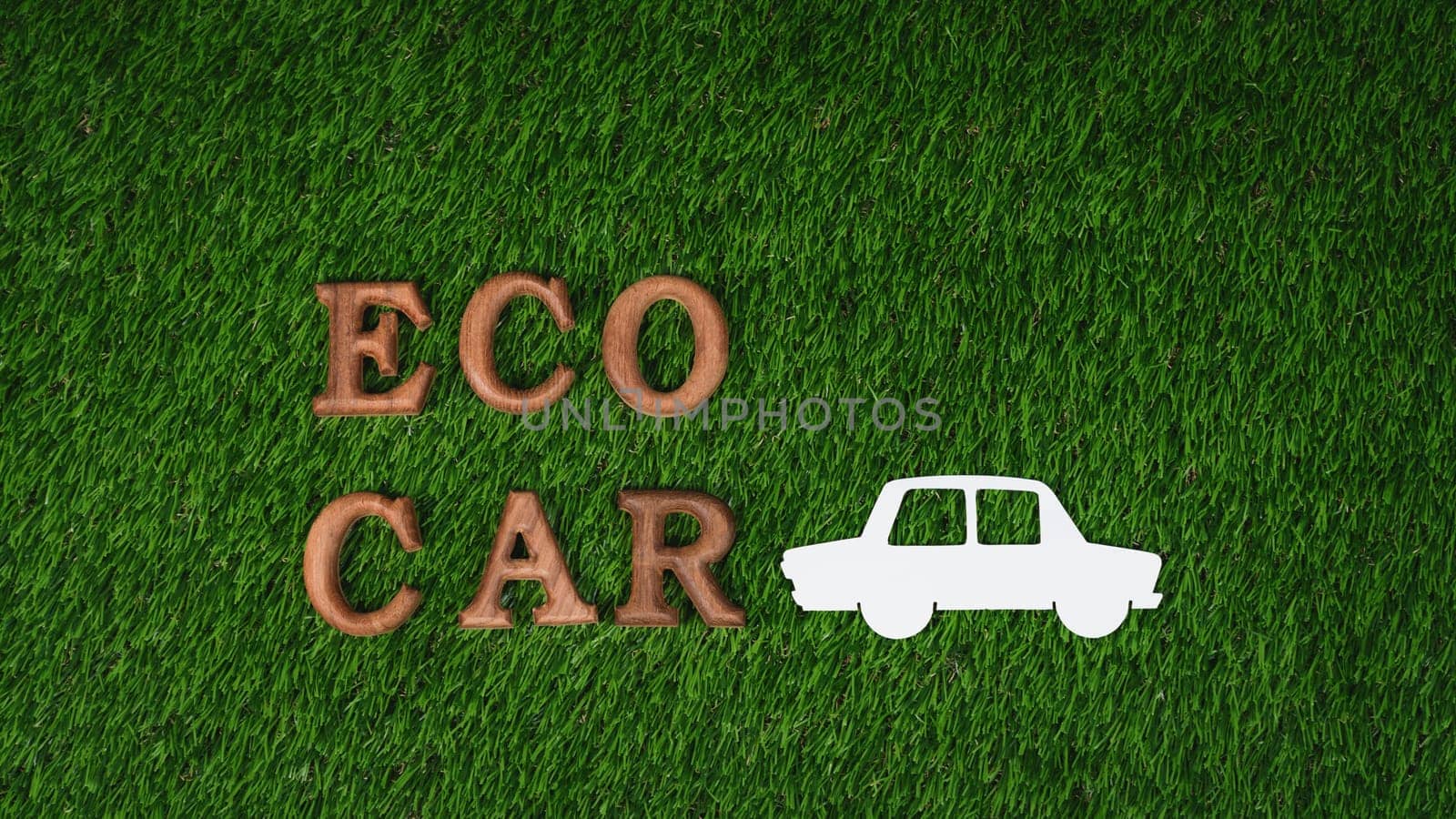 Arranged eco-friendly car and electric vehicle message for eco transport. Gyre by biancoblue