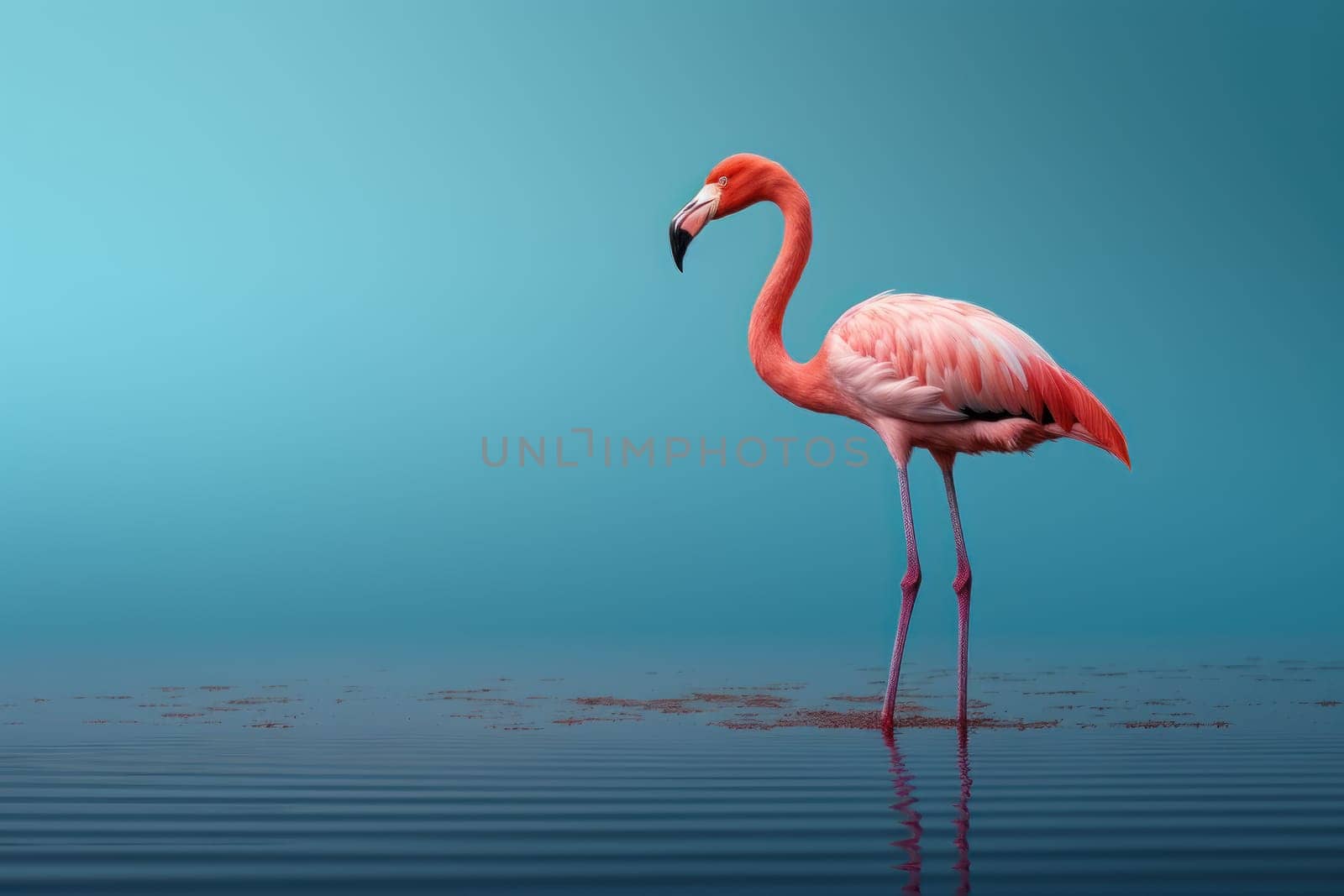 flamingo extreme minimalism empty space. Generative AI.