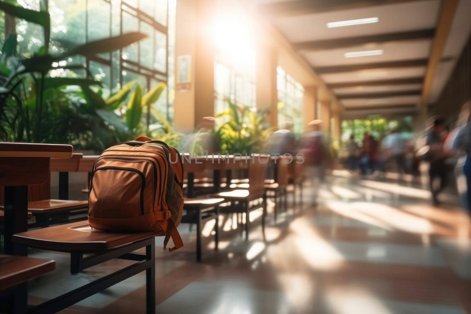 Photo blurry, Abstract Image of student People Walking on the school. Generative AI.