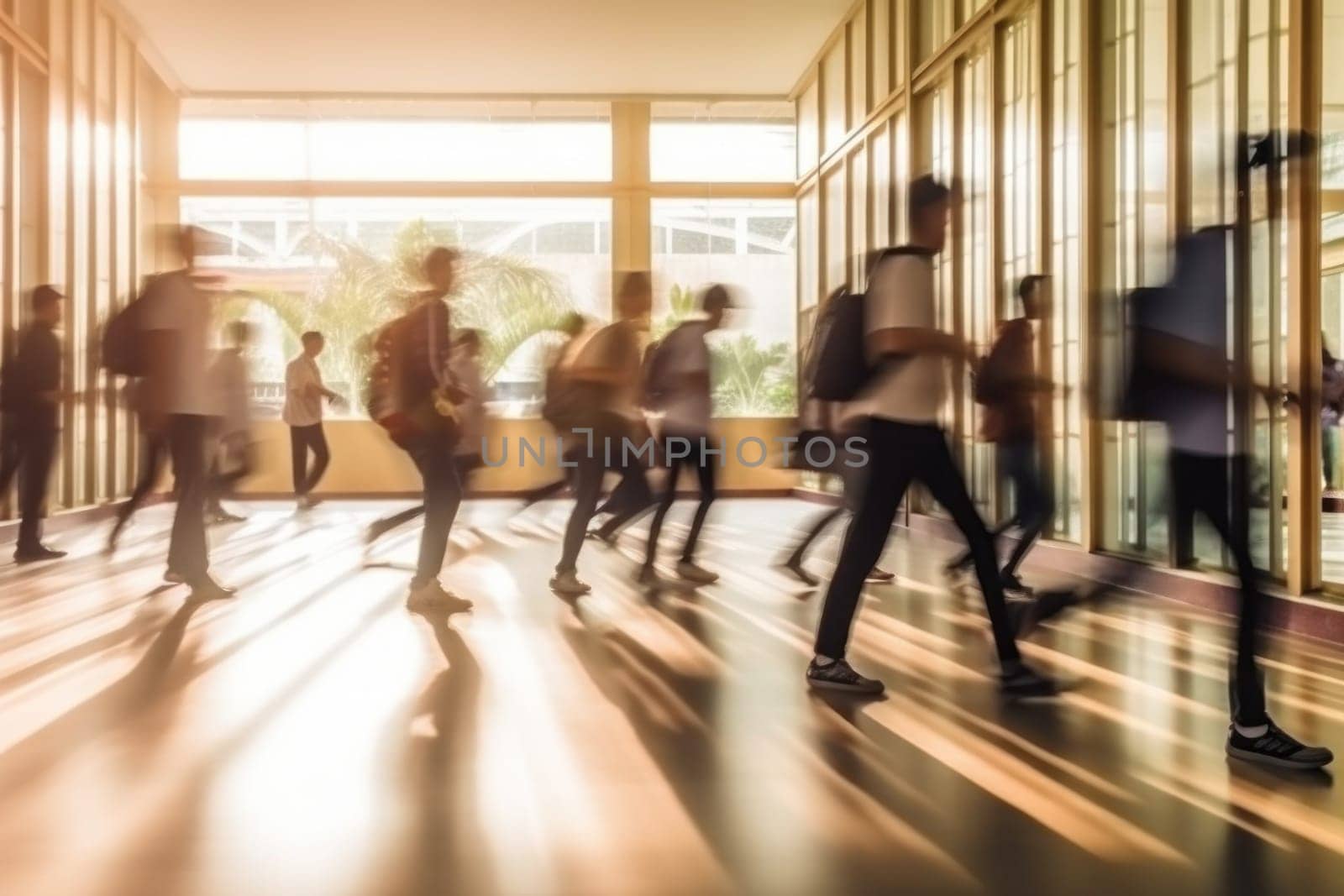 Photo blurry, Abstract Image of student People Walking on the school. Generative AI by golfmerrymaker