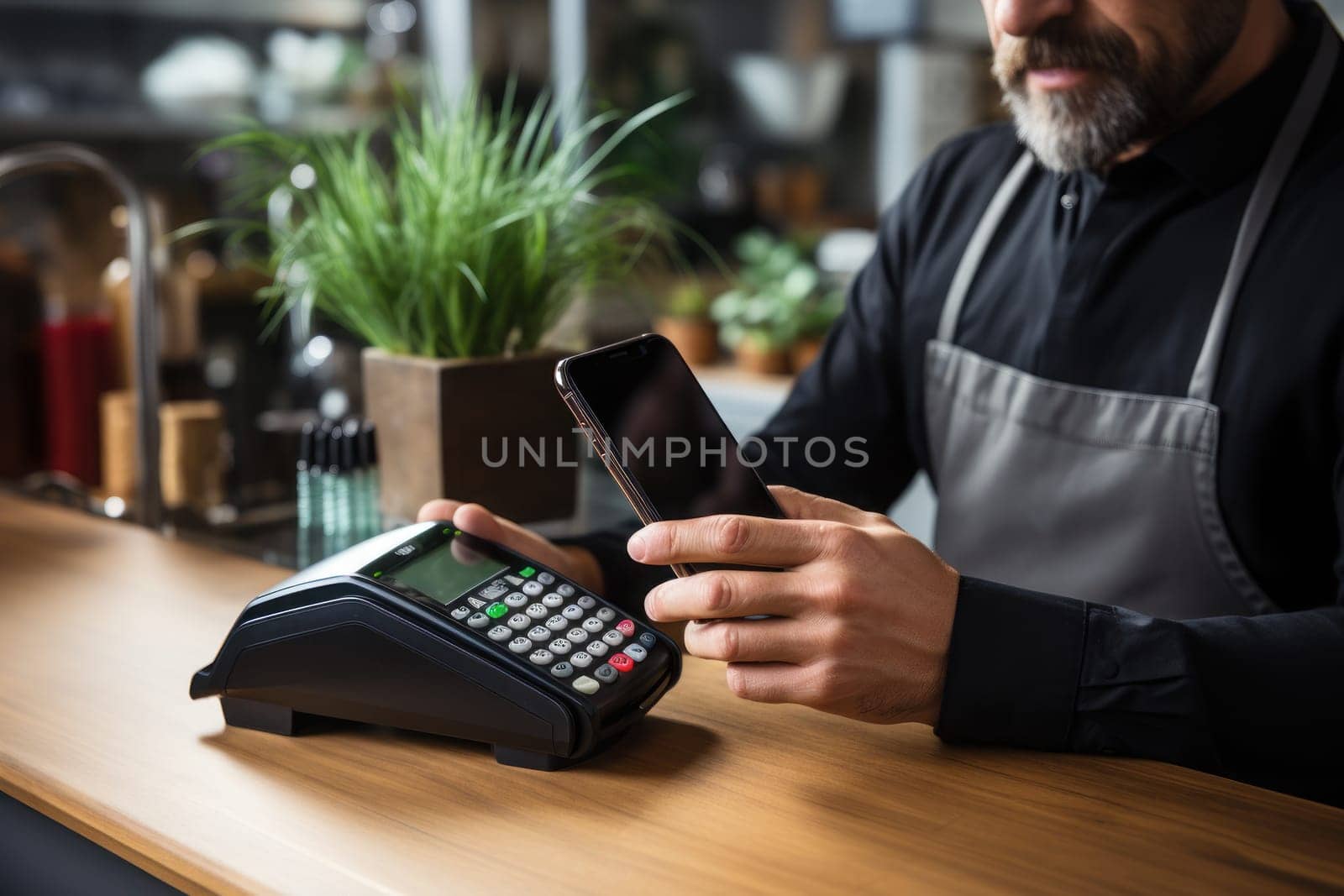 Mobile Payment via smartphone. Generative AI.