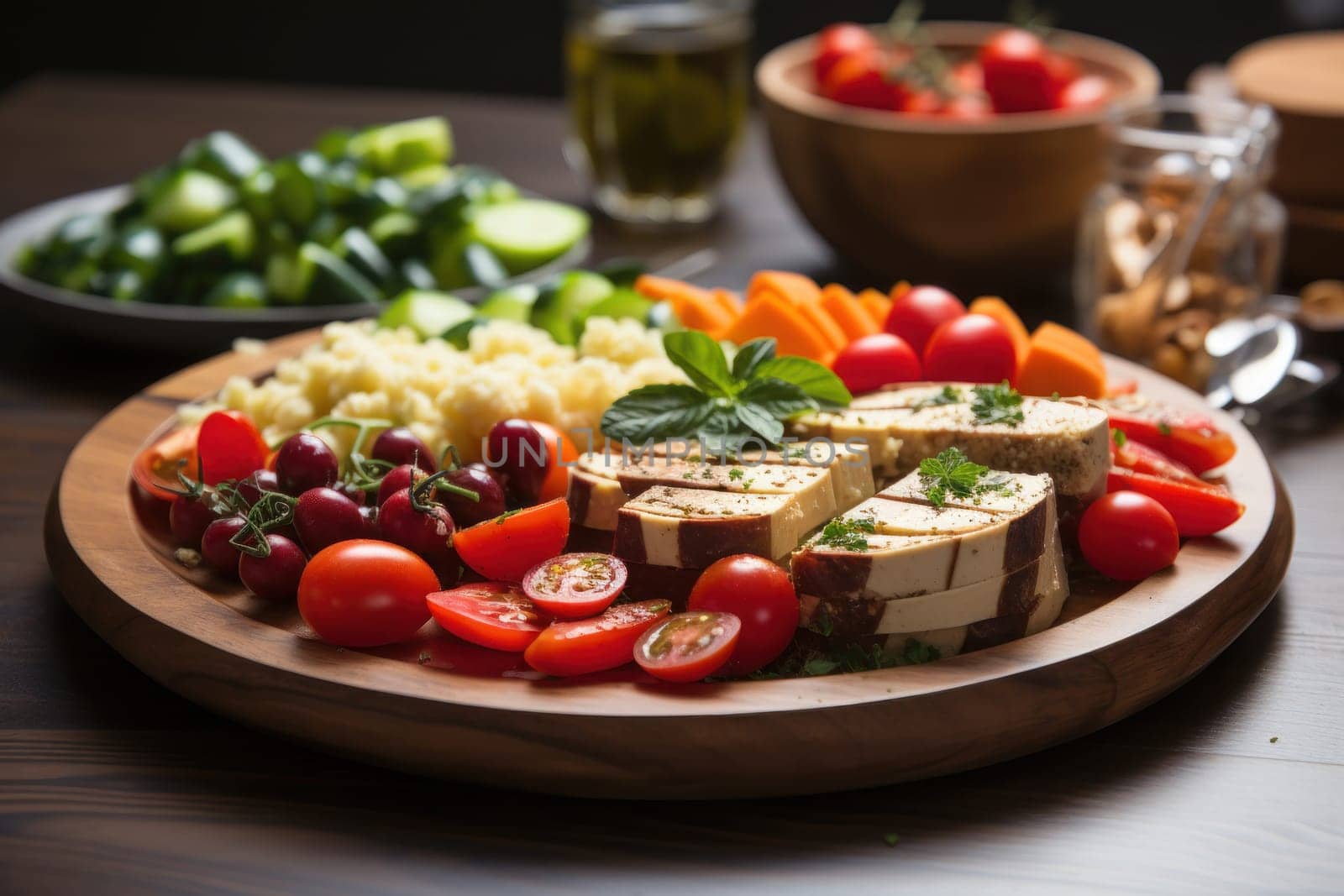 Vegetables and grains, food for people who don't eat meat. Generative AI.
