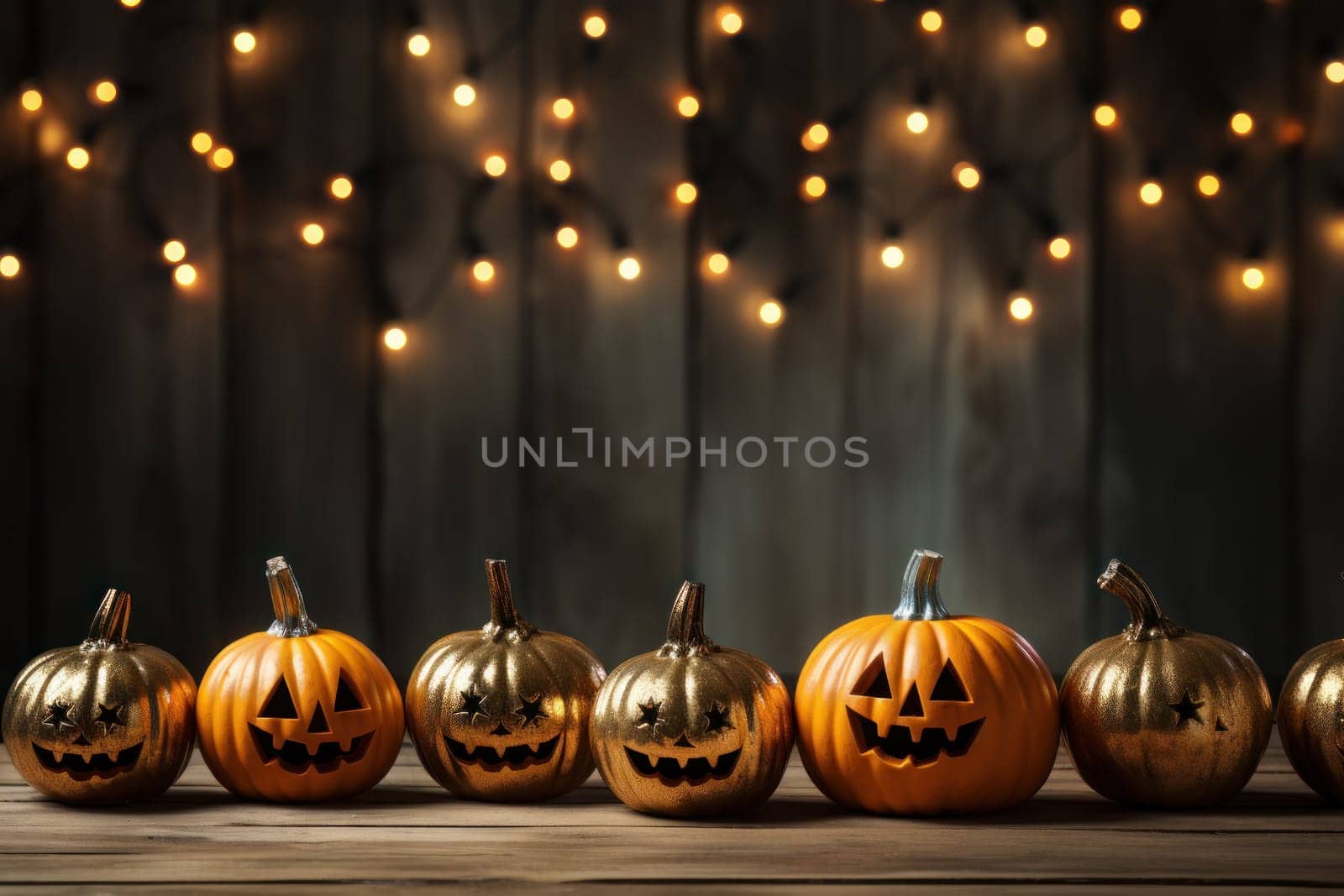 Halloween decorations light background with copy space. Generative AI.