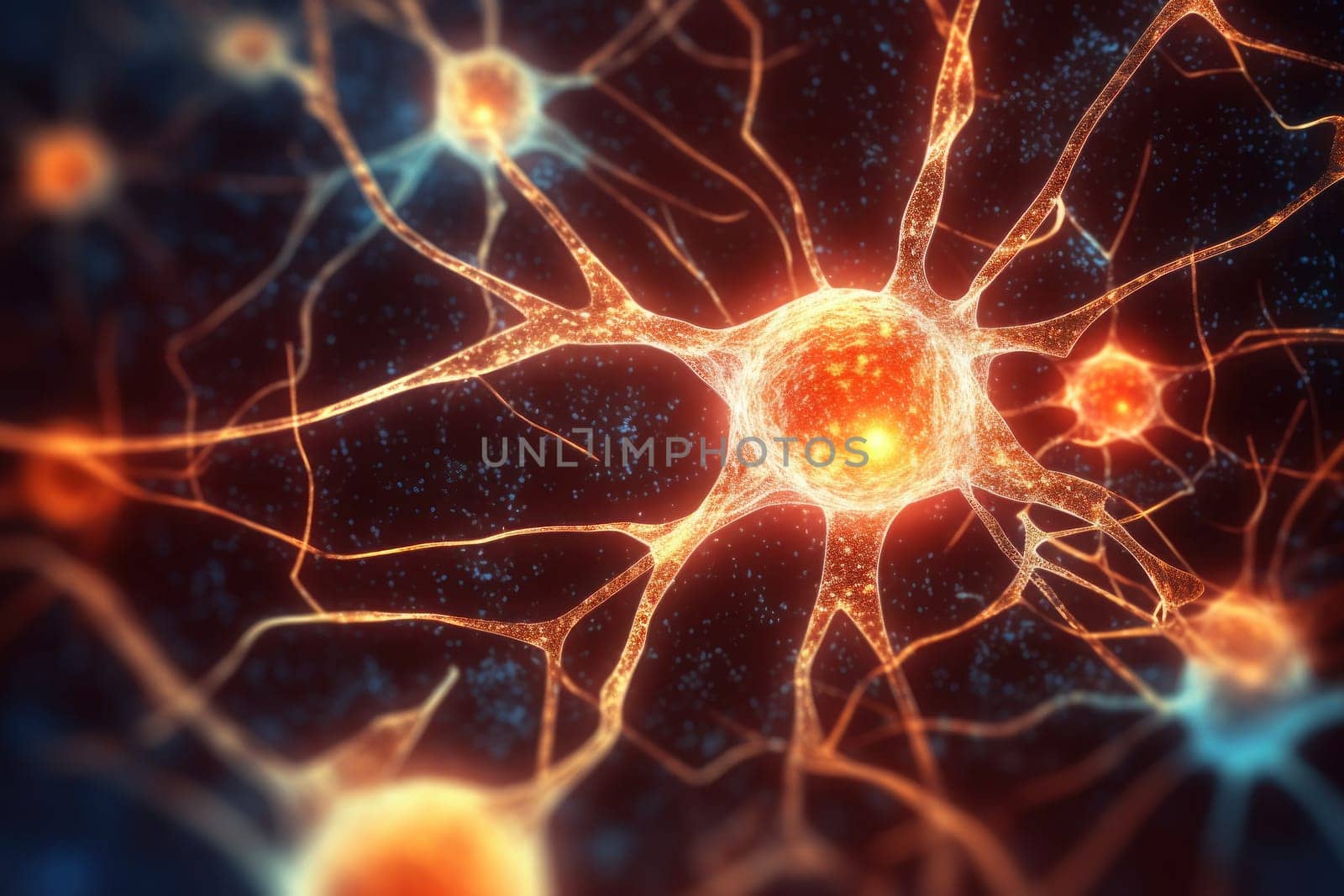 Neurons nerves brain cells transferring electrical signals. Generative AI.
