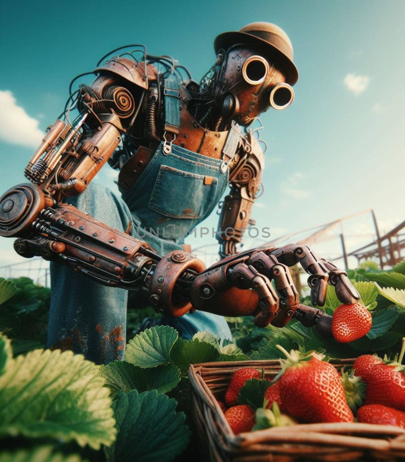 robot working in farm vegetable garden to grow produce for human consumption ai generated