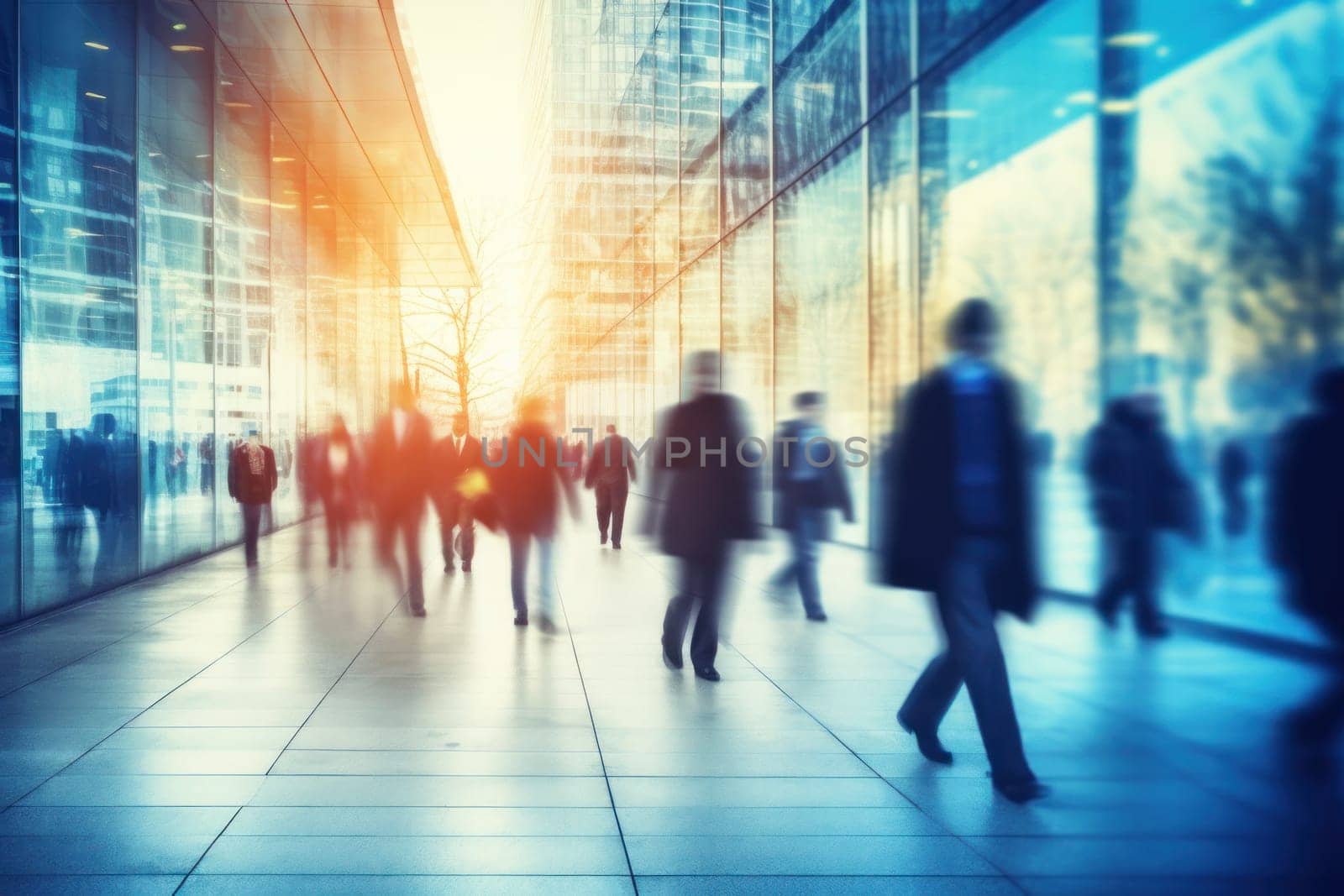 Abstract Image of Business motion blur People Walking on the Street, natural light. Generative AI.