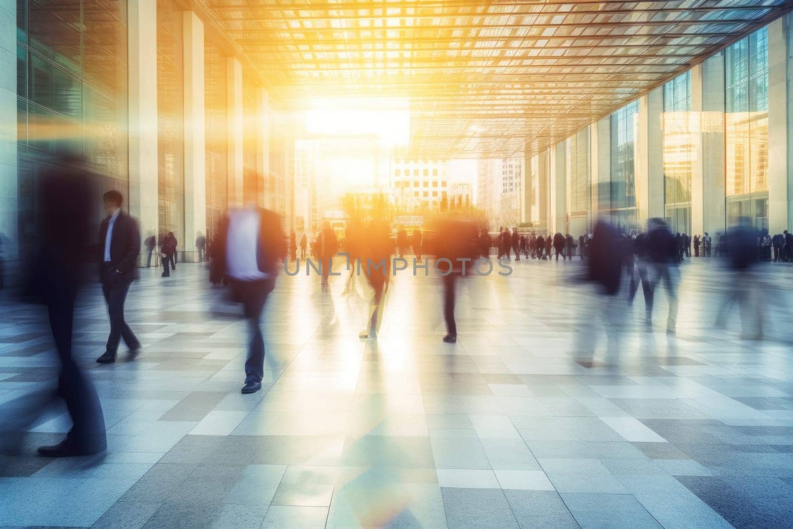 Abstract Image of Business motion blur People Walking on the Street, natural light. Generative AI by golfmerrymaker