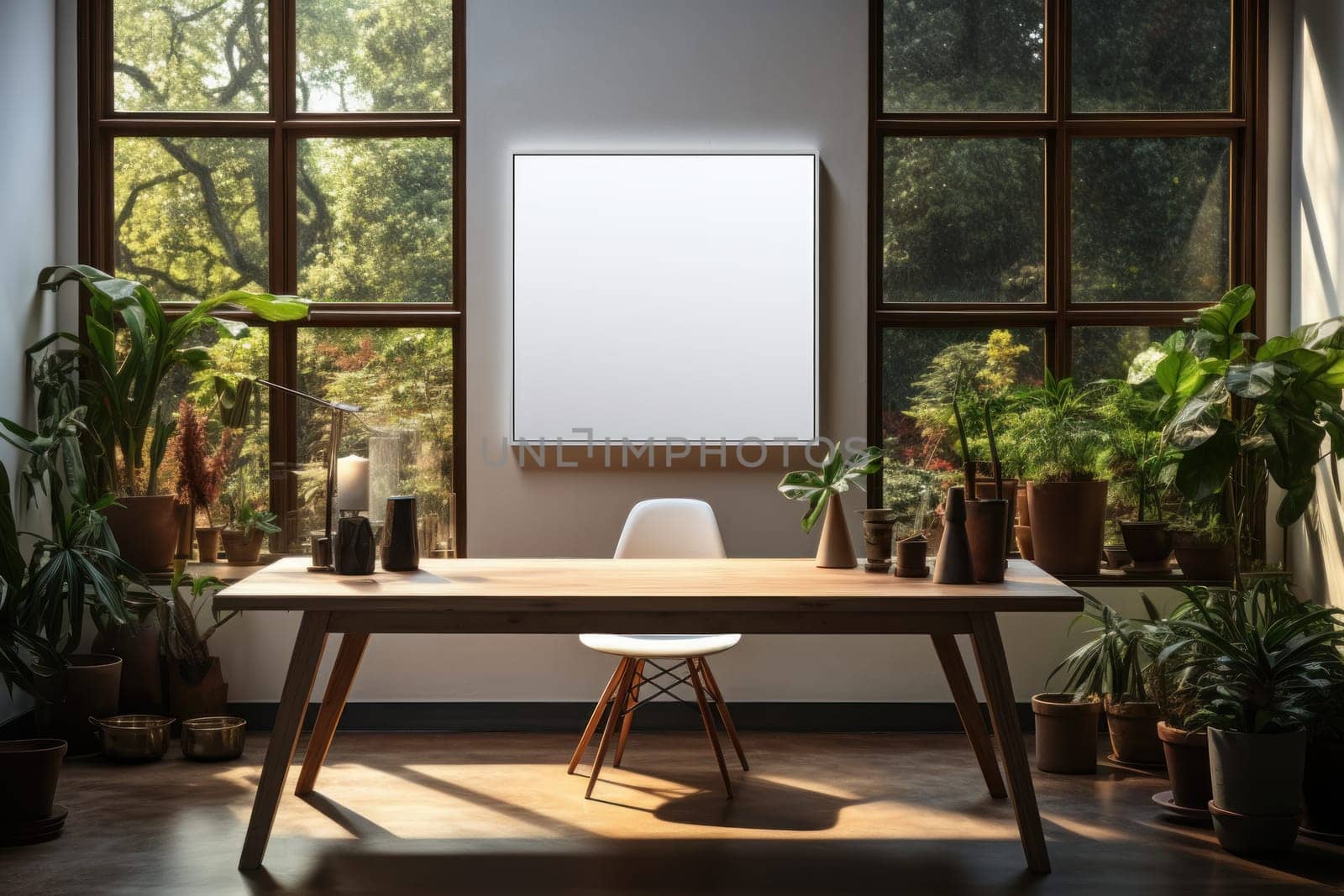 Blank canvas mock up modern office. Generative AI.